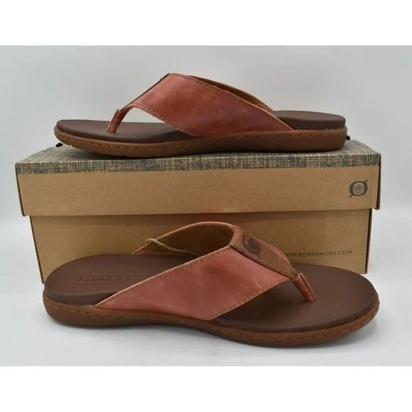 Born Mens Size 14 Gavin Red Orange Full Grain Leather Thong Flip Flops Shoes