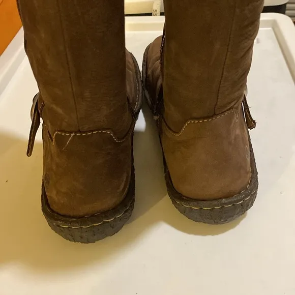 Born W6263 Size 8 M Brown Suede Casual Mid Calf Side Zip BOOTS Shoes for Women