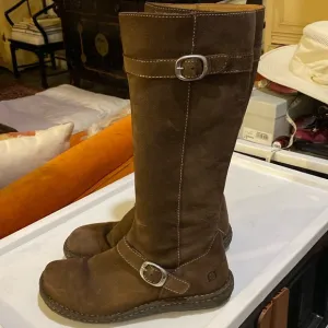 Born W6263 Size 8 M Brown Suede Casual Mid Calf Side Zip BOOTS Shoes for Women