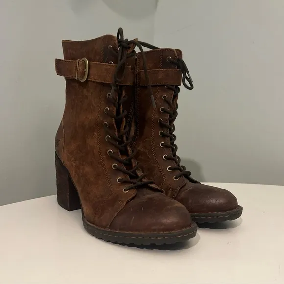 Born Womens Cass Block Heel Size 9M Rust Brown Tobacco Suede Boots