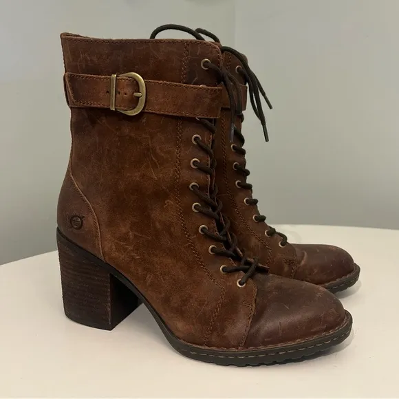 Born Womens Cass Block Heel Size 9M Rust Brown Tobacco Suede Boots