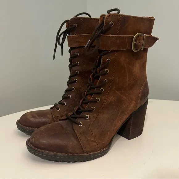 Born Womens Cass Block Heel Size 9M Rust Brown Tobacco Suede Boots