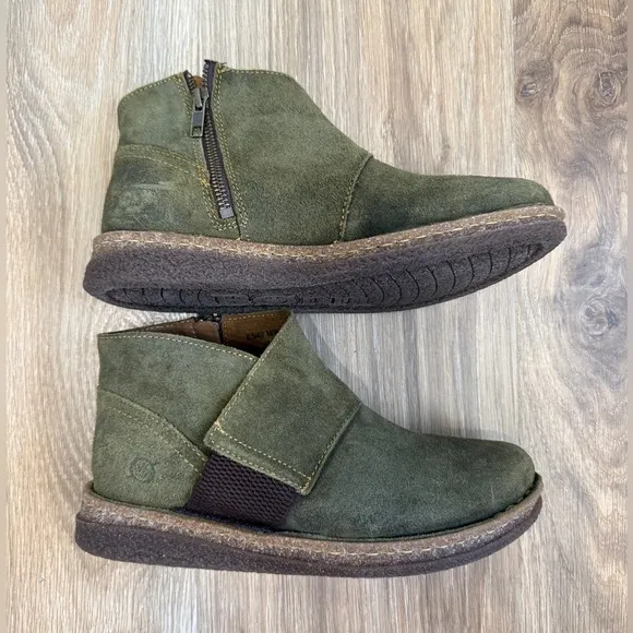 Born Womens Green Tora Suede Round Toe Ankle Boots Size 8.5 M/W