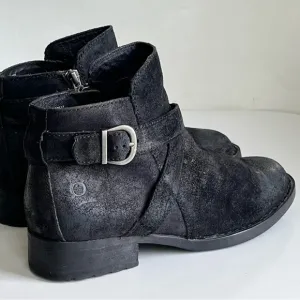 Born Womens Trinculo Black Distressed Leather Ankle Boots Size 9 M