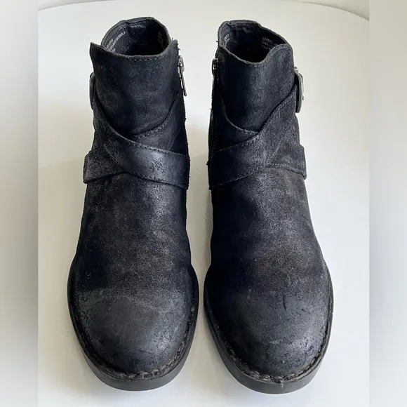 Born Womens Trinculo Black Distressed Leather Ankle Boots Size 9 M