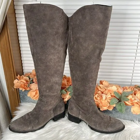 Born Womens Borda Grey Suede OTK Boots Size 10