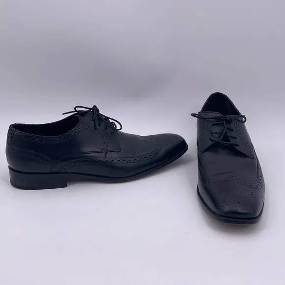 Bostonian Sz 10.5 Black ALITO Wingtip Leather Dress Shoes Square Toe #28175 Mens