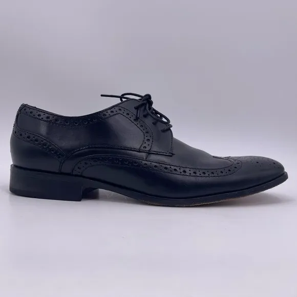 Bostonian Sz 10.5 Black ALITO Wingtip Leather Dress Shoes Square Toe #28175 Mens