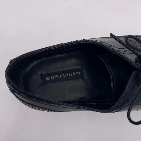 Bostonian Sz 10.5 Black ALITO Wingtip Leather Dress Shoes Square Toe #28175 Mens