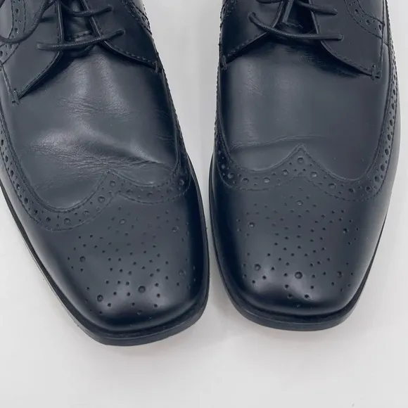 Bostonian Sz 10.5 Black ALITO Wingtip Leather Dress Shoes Square Toe #28175 Mens