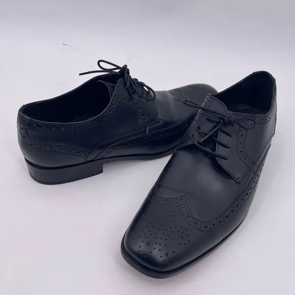 Bostonian Sz 10.5 Black ALITO Wingtip Leather Dress Shoes Square Toe #28175 Mens