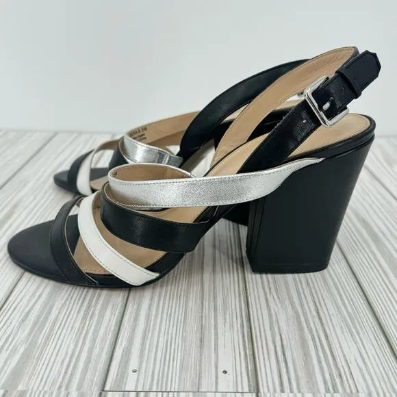 Botkier Sera colorblock caged block heel ankle strap dress sandals black 8.5