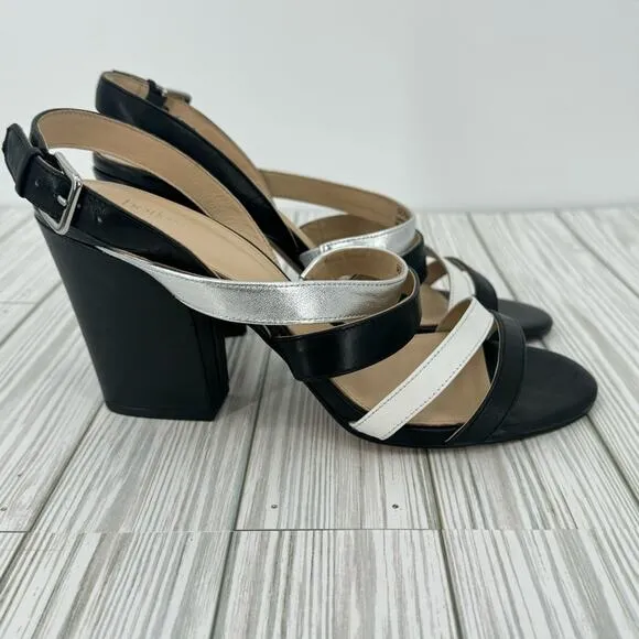 Botkier Sera colorblock caged block heel ankle strap dress sandals black 8.5