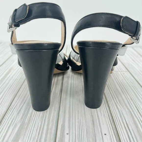 Botkier Sera colorblock caged block heel ankle strap dress sandals black 8.5