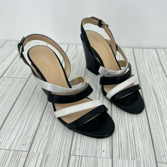 Botkier Sera colorblock caged block heel ankle strap dress sandals black 8.5