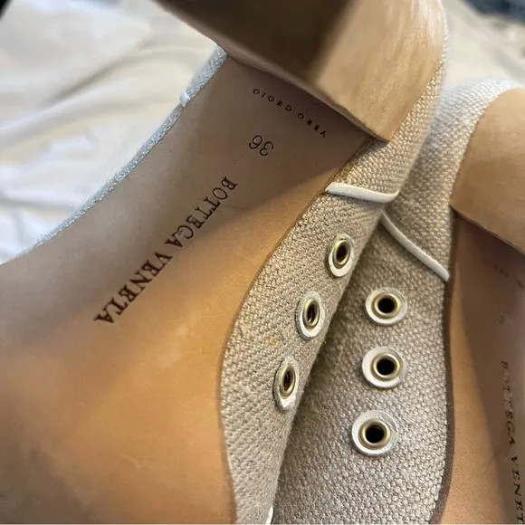 Bottega Veneta Canvas Pumps High Wooden Embroidered Heel Shoes Sz 36