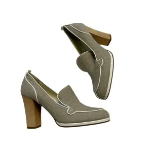 Bottega Veneta Canvas Pumps High Wooden Embroidered Heel Shoes Sz 36