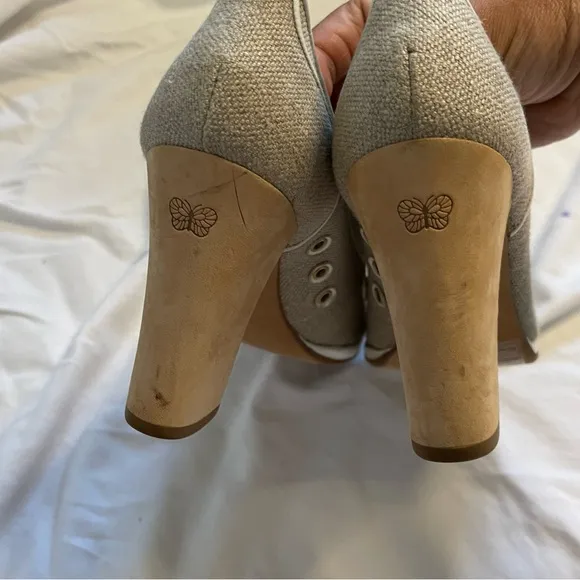 Bottega Veneta Canvas Pumps High Wooden Embroidered Heel Shoes Sz 36