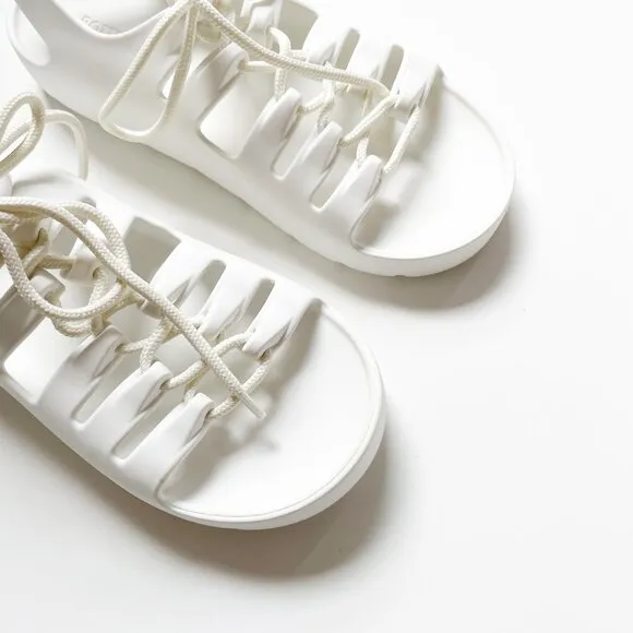 Bottega Veneta Lace Up Jelly Sandals Chalk White Size EU 37 US 7 NEW IN BOX