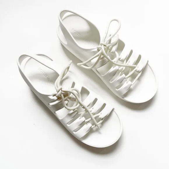 Bottega Veneta Lace Up Jelly Sandals Chalk White Size EU 37 US 7 NEW IN BOX