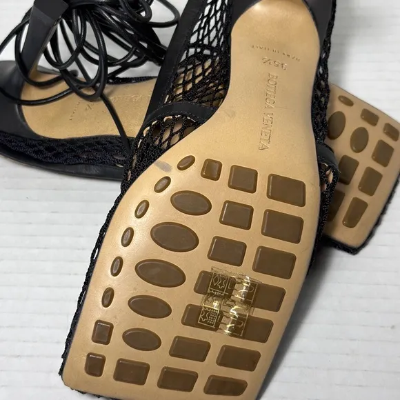 Bottega Veneta Stretch Lace-Up Mesh &amp; Lambskin Leather Sandal Size: 35 1/2 (5.5)