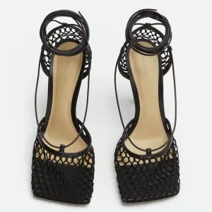 Bottega Veneta Stretch Lace-Up Mesh &amp; Lambskin Leather Sandal Size: 35 1/2 (5.5)