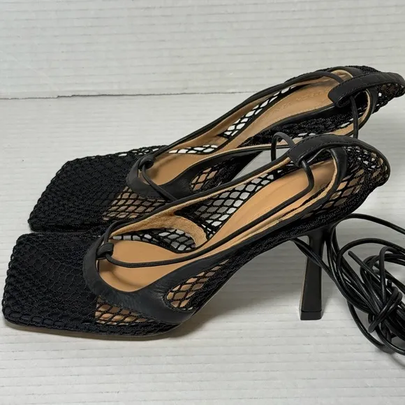 Bottega Veneta Stretch Lace-Up Mesh &amp; Lambskin Leather Sandal Size: 35 1/2 (5.5)