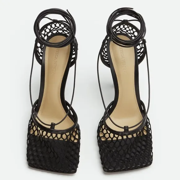 Bottega Veneta Stretch Lace-Up Mesh &amp; Lambskin Leather Sandal Size: 35 1/2 (5.5)
