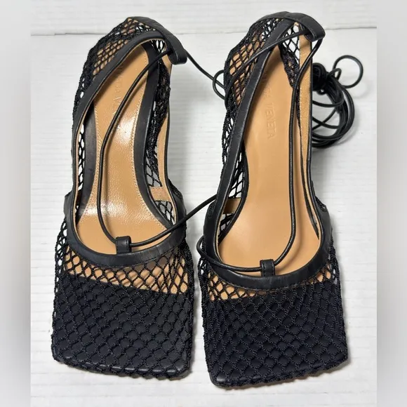 Bottega Veneta Stretch Lace-Up Mesh &amp; Lambskin Leather Sandal Size: 35 1/2 (5.5)