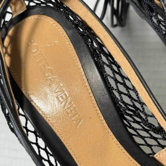 Bottega Veneta Stretch Lace-Up Mesh &amp; Lambskin Leather Sandal Size: 35 1/2 (5.5)