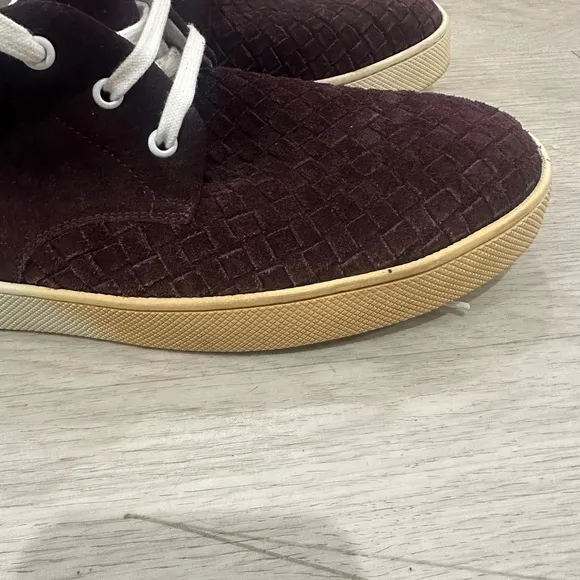 Bottega Veneta Suede Maroon Mid Trainer Sneakers