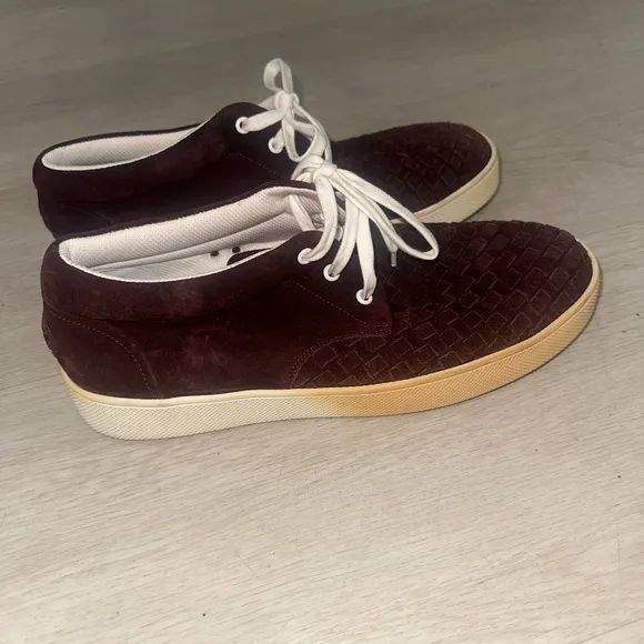 Bottega Veneta Suede Maroon Mid Trainer Sneakers