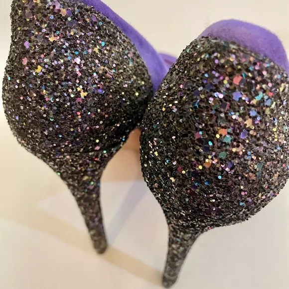 Boutique 9 Purple Suede Glitter 5” Heels Open Toe Shoe Leather 9M