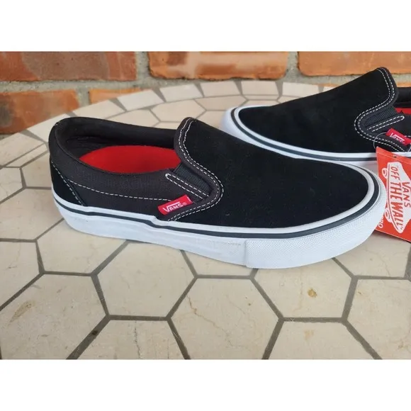 Boys Sz 5 Vans Slip On Pro Men Sz 5 Black White Gum Classic Rare Vn00097m9x1