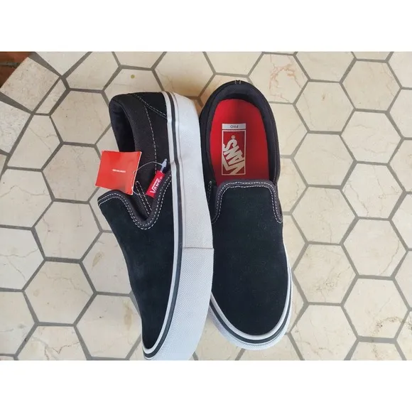 Boys Sz 5 Vans Slip On Pro Men Sz 5 Black White Gum Classic Rare Vn00097m9x1
