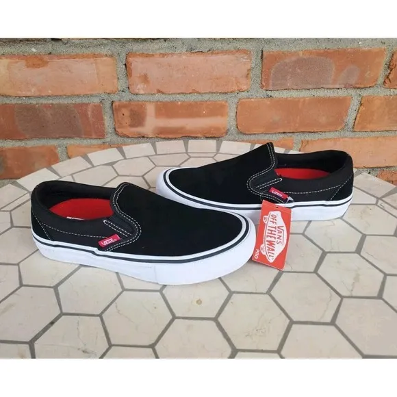 Boys Sz 5 Vans Slip On Pro Men Sz 5 Black White Gum Classic Rare Vn00097m9x1