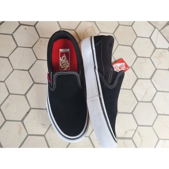 Boys Sz 5 Vans Slip On Pro Men Sz 5 Black White Gum Classic Rare Vn00097m9x1