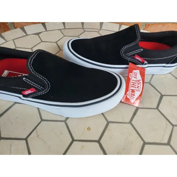 Boys Sz 5 Vans Slip On Pro Men Sz 5 Black White Gum Classic Rare Vn00097m9x1