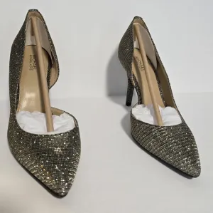 Brand New Michael Kors Nathalie Flex High Pump Black Gold Mesh, Women’s 7.5