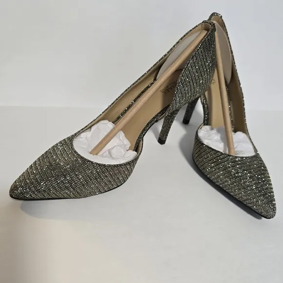 Brand New Michael Kors Nathalie Flex High Pump Black Gold Mesh, Women’s 7.5