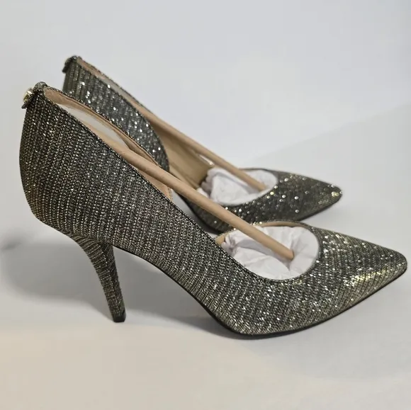 Brand New Michael Kors Nathalie Flex High Pump Black Gold Mesh, Women’s 7.5
