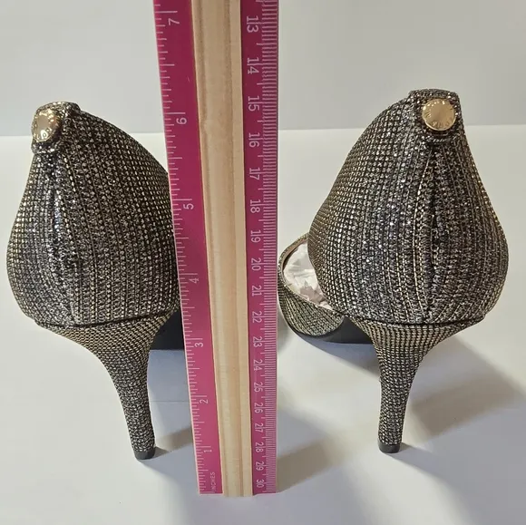Brand New Michael Kors Nathalie Flex High Pump Black Gold Mesh, Women’s 7.5