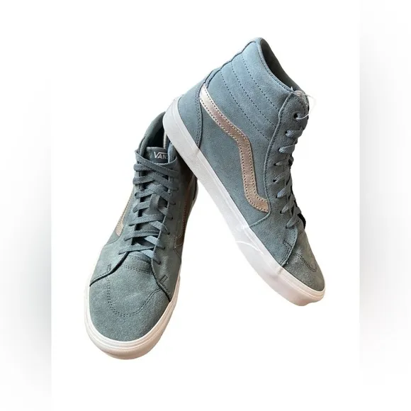 Brand New Vans Filmore Sk8 Hi Smoky Weather Silver Metallic Suede Shoes Size 11