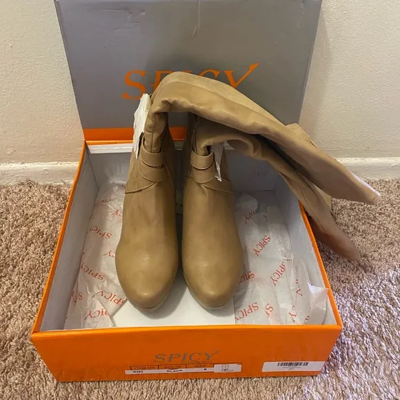 BRAND NEW WEDGE KNEE HIGH BOOTS Size 8 Tan very pretty for fall &amp; wint…