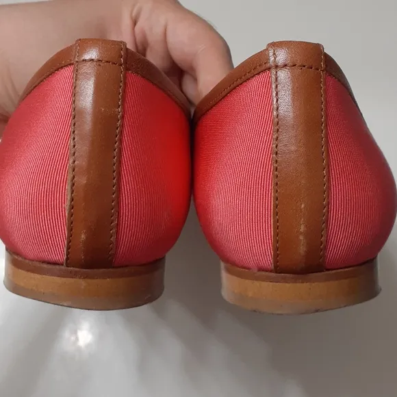 Brooks Brothers Coral Canvas Leather Lined Flats