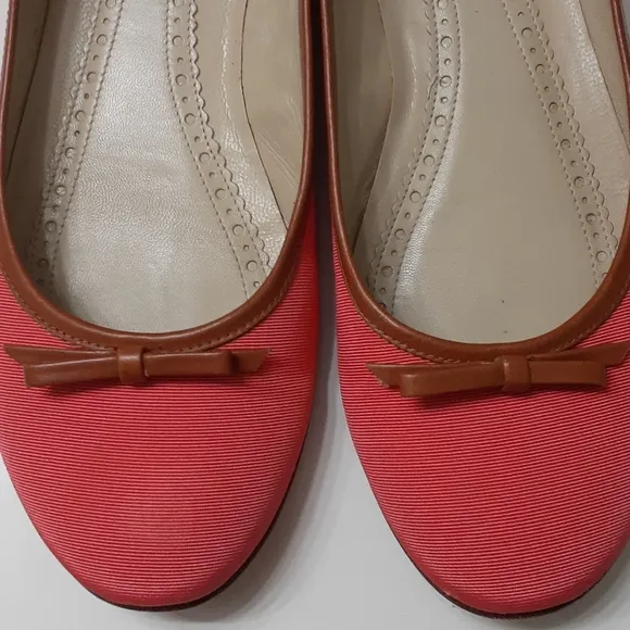 Brooks Brothers Coral Canvas Leather Lined Flats
