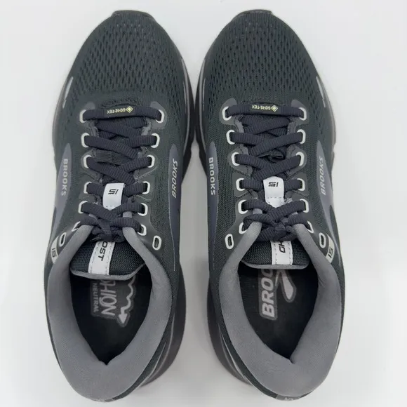 Brooks Ghost 15 GTX Gore-Tex Running Shoes Womens 7 B Black Gray White Sneakers