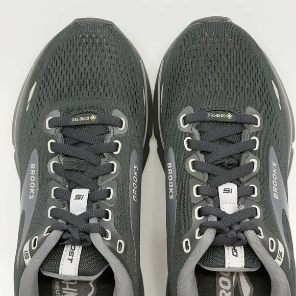 Brooks Ghost 15 GTX Gore-Tex Running Shoes Womens 7 B Black Gray White Sneakers