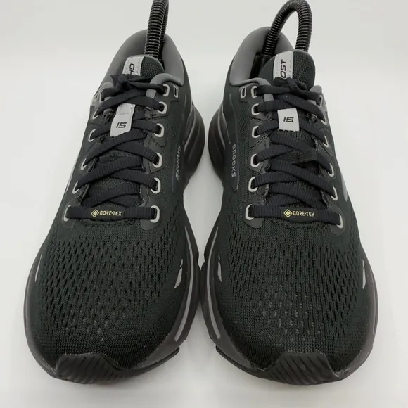 Brooks Ghost 15 GTX Gore-Tex Running Shoes Womens 7 B Black Gray White Sneakers