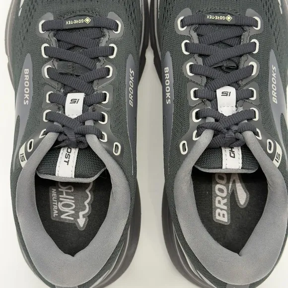 Brooks Ghost 15 GTX Gore-Tex Running Shoes Womens 7 B Black Gray White Sneakers